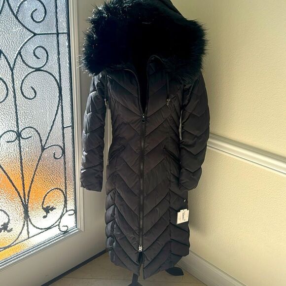 Laundry by Shelli Segal faux fur pillow cloud hooded long puffer coat NWT Small